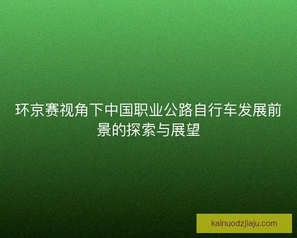 环京赛视角下中国职业公路自行车发展前景的探索与展望