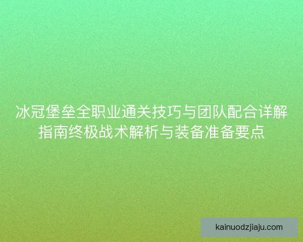 冰冠堡垒全职业通关技巧与团队配合详解指南终极战术解析与装备准备要点